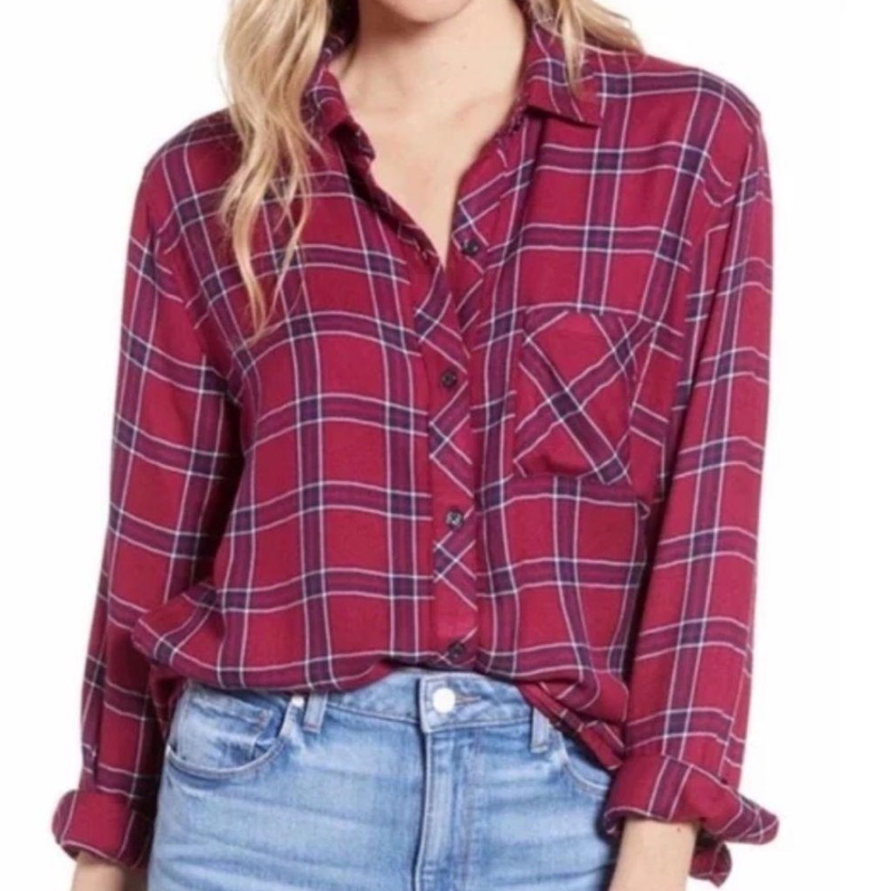 Rails Button Up Hunter Plaid Shirt In Merlot Navy… - image 1